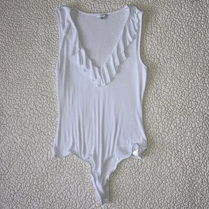 Guess White Low Neck Ruffle Bodysuit